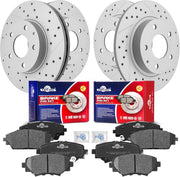Front & Rear Drilled Slotted Rotors and Ceramic Disc Brake Pads Kit for Mazda 3 2014 2015 2016 2.0L/ 3 2017-2018 with MPB/ 3 Sport 2014-2016 GS GX & MPB/ 3 Sport 2017-2018 Gs Gx
