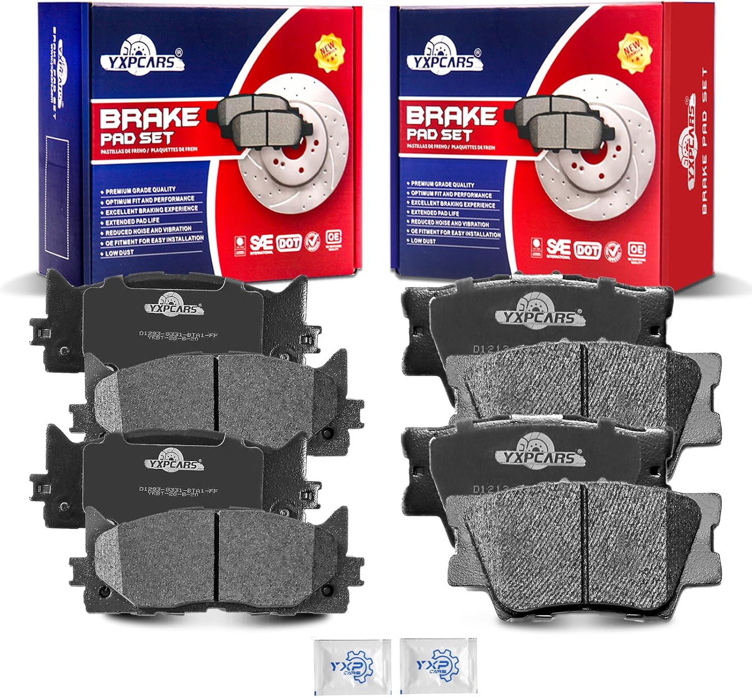 Front and Rear Ceramic Disc Brake Pads Set for Lexus Es300h 2013-2018 Es350 2007-2018, for Toyota Avalon 2008-2018 Camry 2007 2008 2009 2010 2011 2012 2013 2014 2015 2016 2017