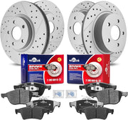 Front & Rear Drilled Slotted Rotors and Ceramic Disc Brake Pads Kit for Ford C-Max 2013-2017 Plug-In Hybrid Ev-Gas (Phev), Escape 2013 2014 2015 2016 2.5L, Escape 2013-2016 Fwd and1.6L