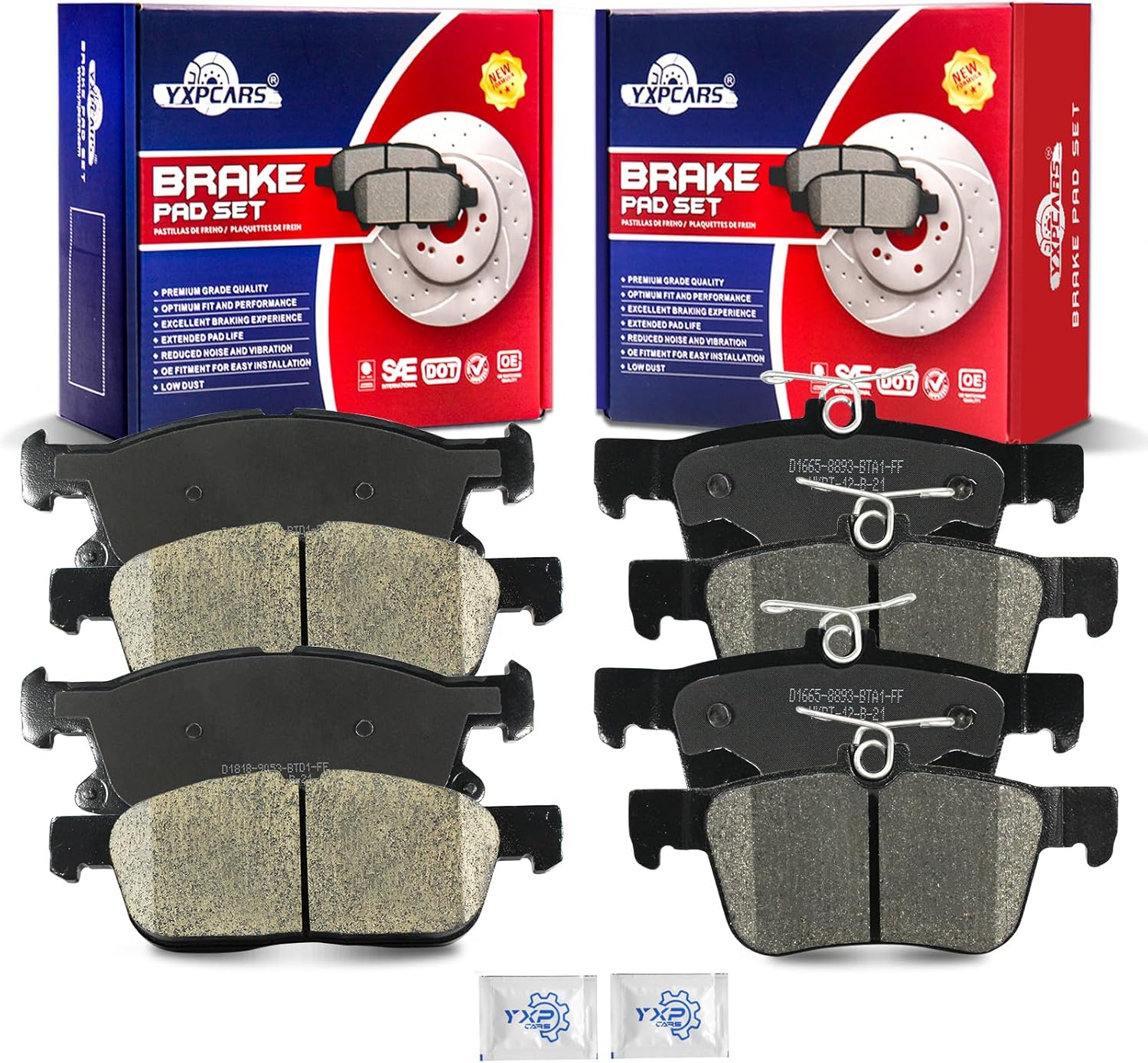 Ceramic Disc Brake Pads Set Front and Rear Replacement for Ford Fusion 2017 2018 2019 Sport, for Lincoln Continental 2017-2020/ Mkz 2017-2020 3.0L