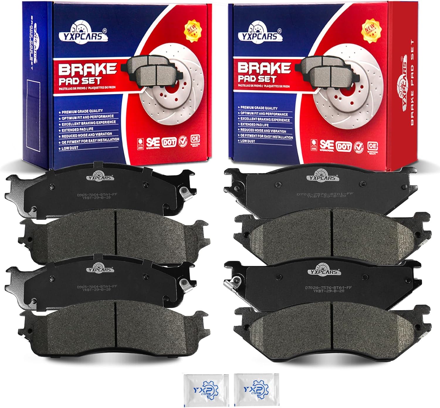 Ceramic Disc Brake Pads Set Front and Rear Replacement for Dodge Ram 4000 2005-2008, for Dodge Ram 2500/3500 2003 2004 2005 2006 2007 2008, for Dodge Ram 1500 2006-2008 8 Lug