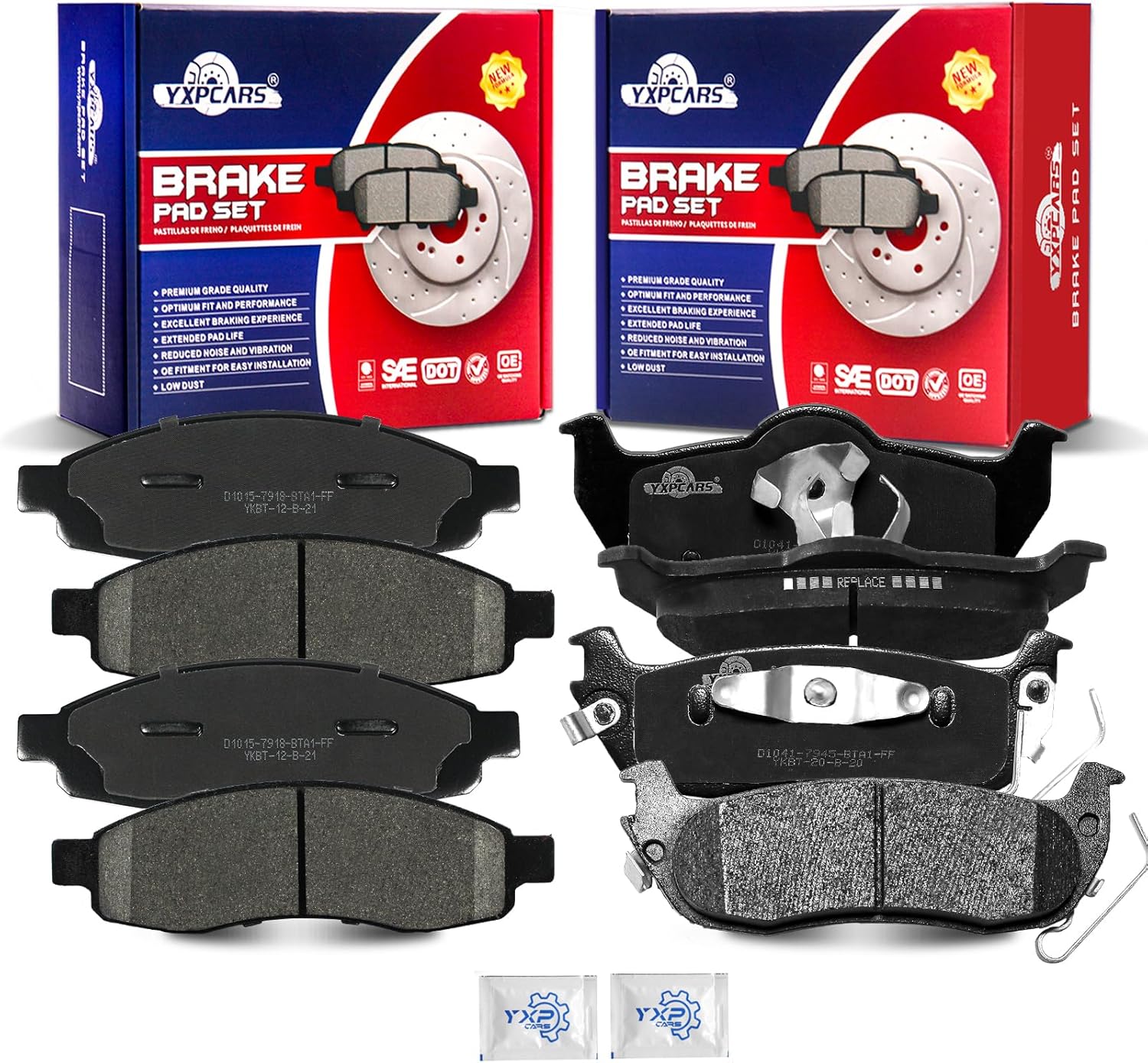 Ceramic Disc Brake Pads Set Front and Rear Replacement for Nissan Armada 2005-2006/ Pathfinder Armada 2004/ Titan 2004-2007, for Infiniti Qx56 2004 2005 2006