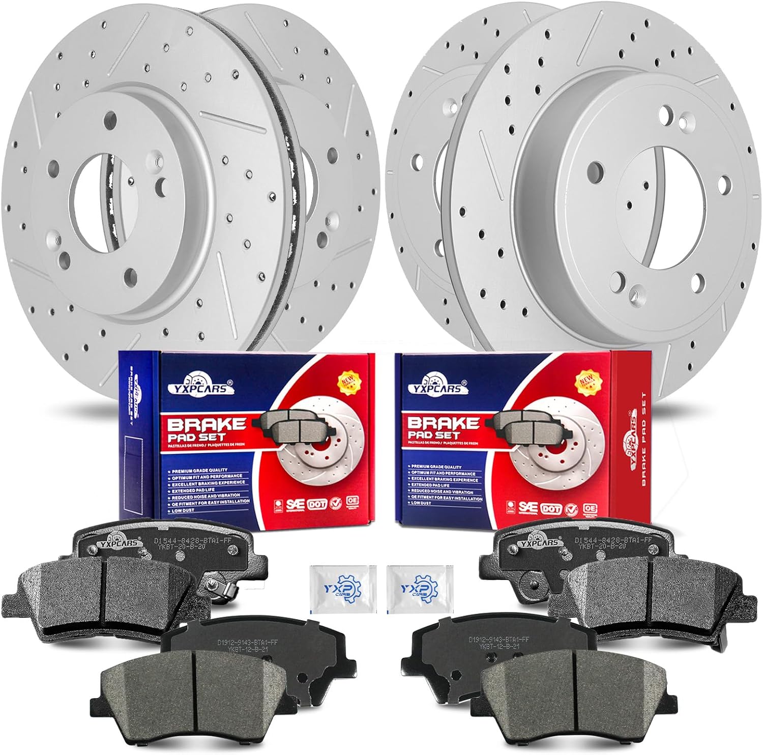 Front & Rear Drilled Slotted Rotors and Ceramic Disc Brake Pads Kit for Hyundai Elantra 2017 2018 2019 2020 2.0L