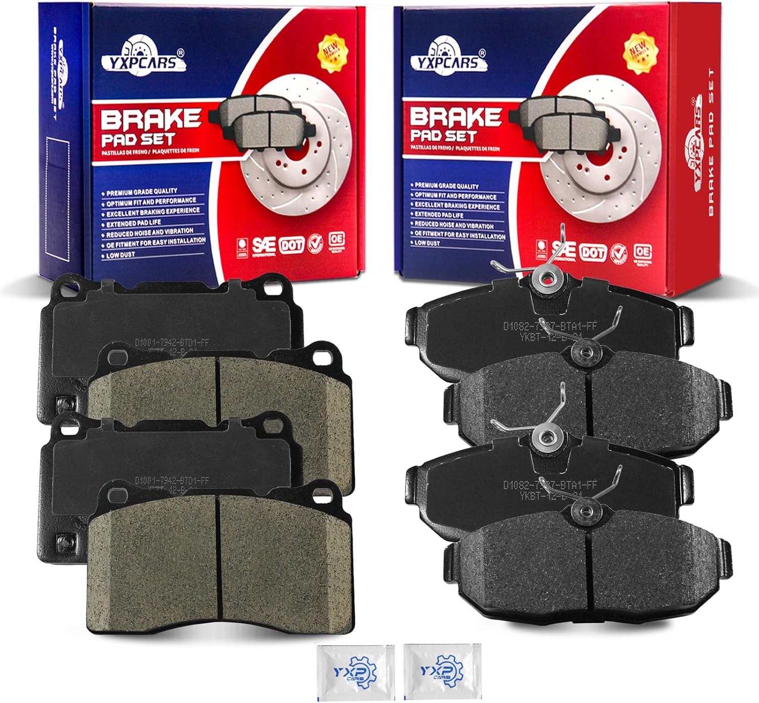 Ceramic Disc Brake Pads Set Front and Rear Replacement for Ford Mustang 2008-2009 Shelby Gt500/Shelby Gt500Kr, Mustang 2007 2010-2011 Shelby Gt500