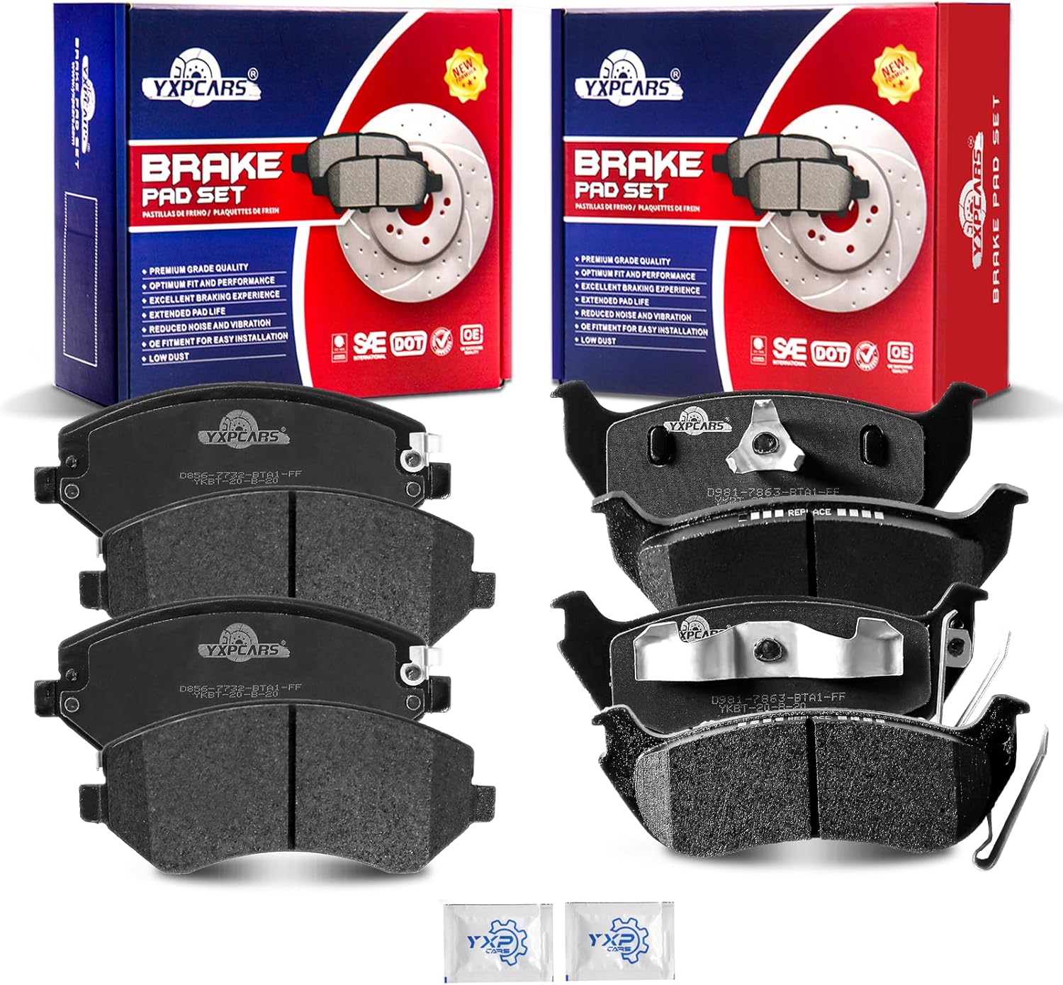 Ceramic Disc Brake Pads Set Front and Rear Replacement for Jeep Liberty 2003 2004 2005 2006 2007