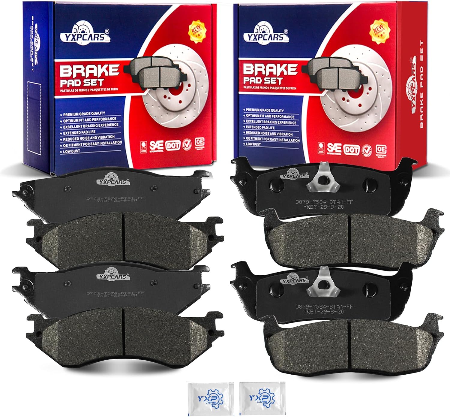 Ceramic Disc Brake Pads Set Front and Rear Replacement for Lincoln Navigator 1998-2002, for Ford Expedition/F-150/ F-150 Heritage/F-250