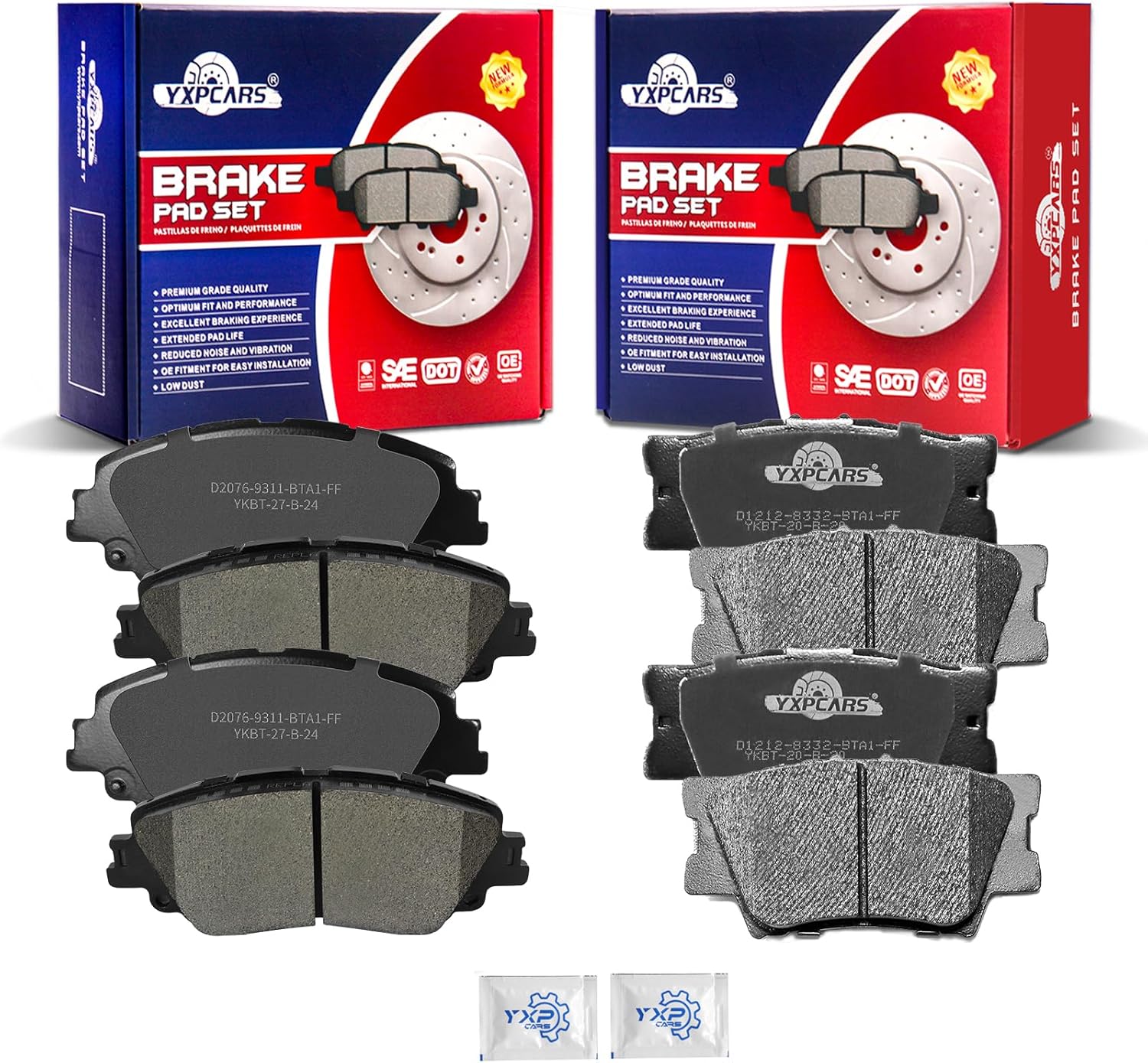 Ceramic Disc Brake Pads Set Front and Rear Replacement for Toyota Camry 2018 2019 2020 2021 2022 2023 2024