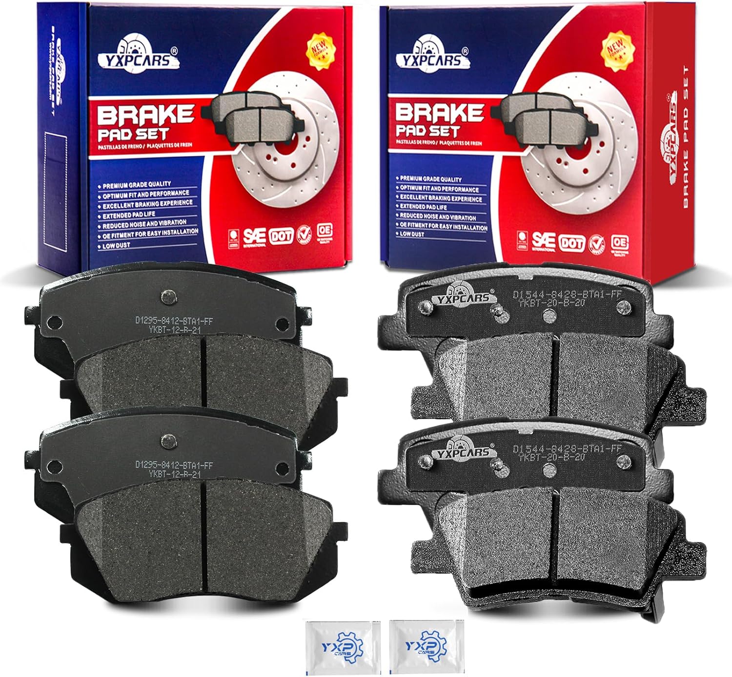Ceramic Disc Brake Pads Set Front and Rear for Hyundai Sonata 2015 Gas Engine with Electric, for Kia Cadenza 2014-2016 with Electric/Soul Ev 2015-2016