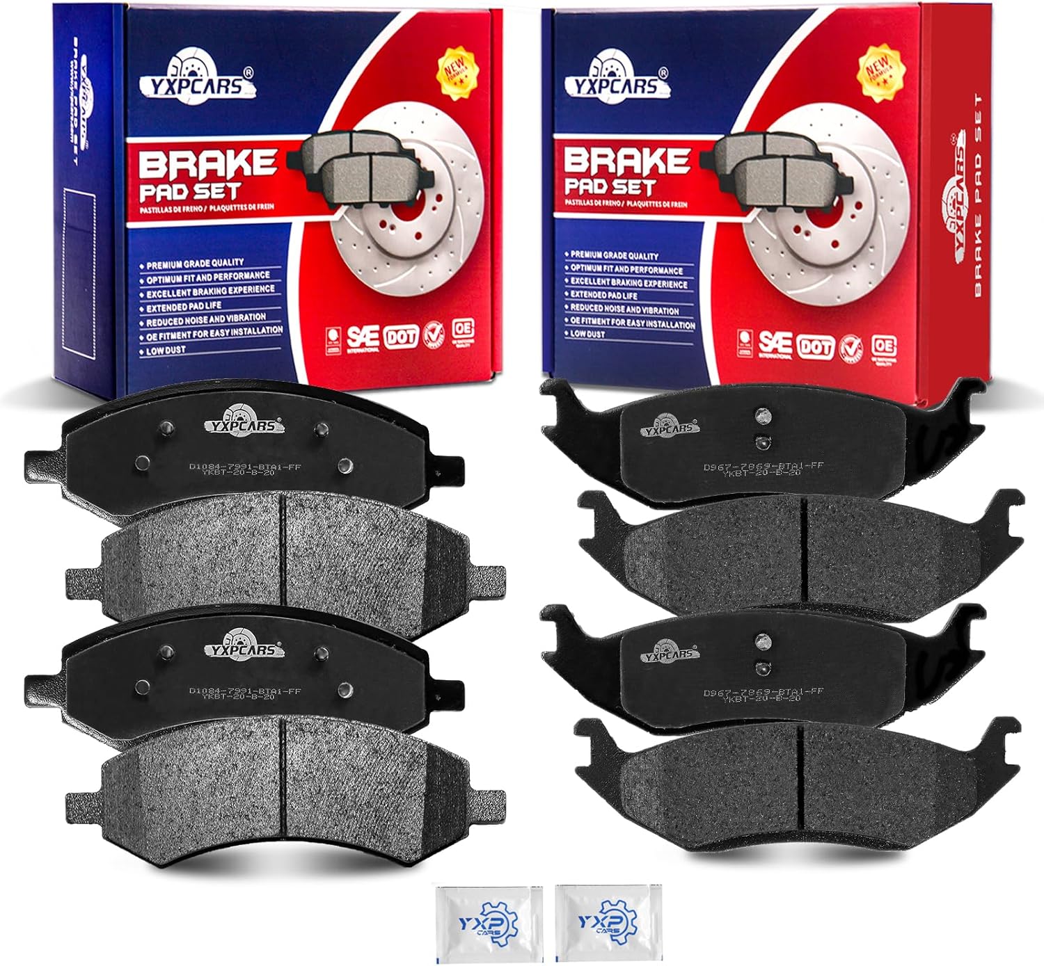 Front and Rear Ceramic Disc Brake Pads Set Replacement for Chry-sler Aspen Durango 2007 2008 2009,for Do-d-ge Ram 1500 2006-2010, Ram 1500 2011 2012 2013 2014 2015 2016 2017 2018