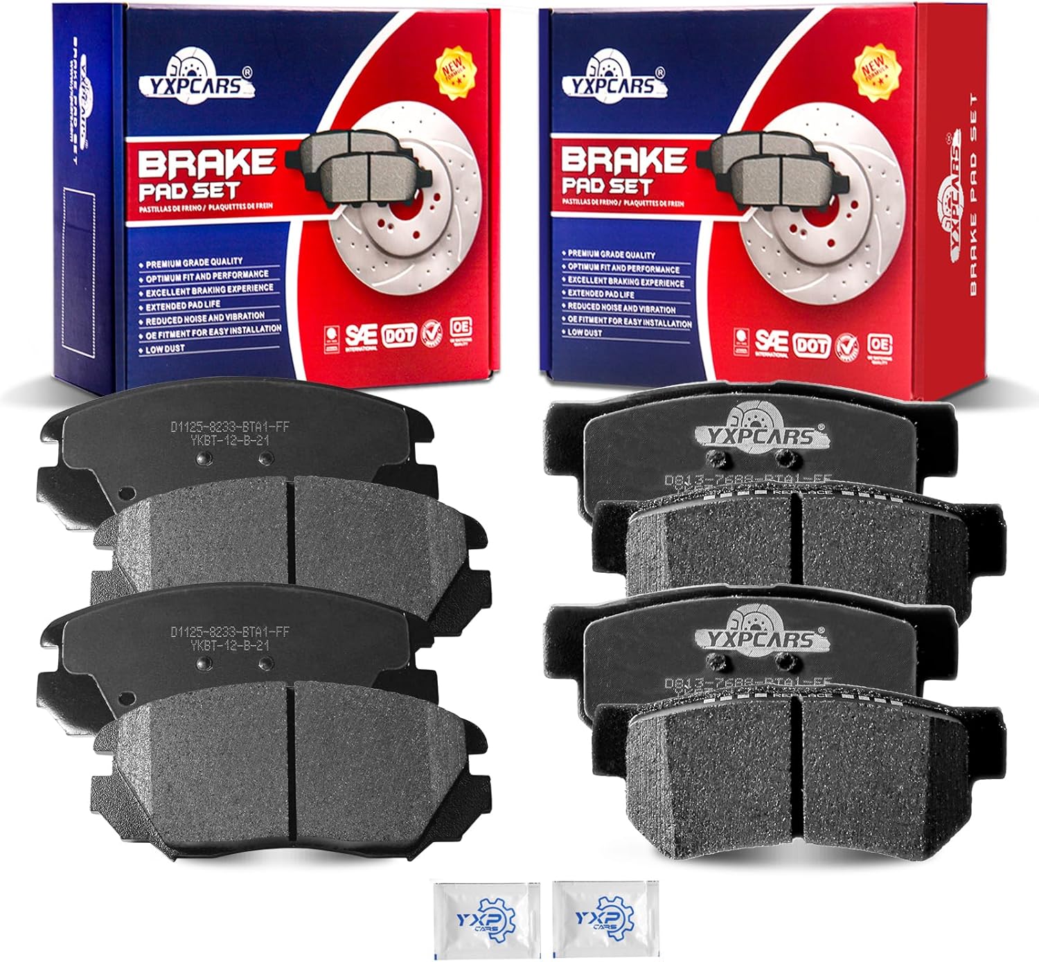 Ceramic Disc Brake Pads Set Front and Rear for Hyundai Elantra 2007-2010/ Sonata 2004 2005/ Tucson 2005 2006 2007 2008 2009, for Kia Magentis Optima 2003-2010, for Kia Sportage 2005-2010