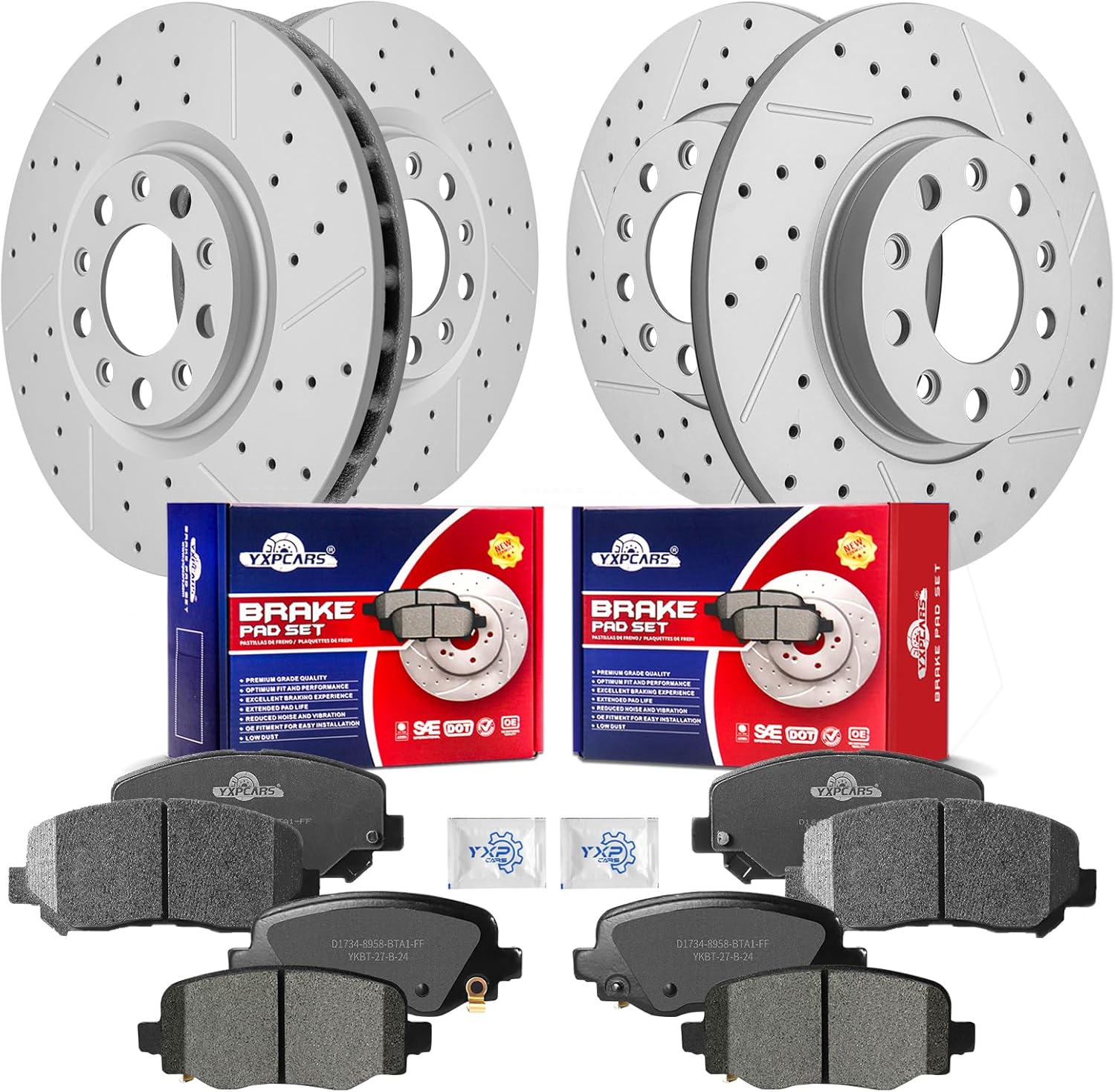 Front & Rear Drilled Slotted Rotors and Ceramic Disc Brake Pads Kit for Chrysler 200 2015 2016 2017 With 305.0 mm Front Rotor