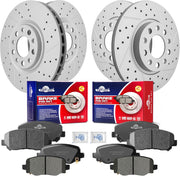 Front & Rear Drilled Slotted Rotors and Ceramic Disc Brake Pads Kit for Chrysler 200 2015 2016 2017 With 305.0 mm Front Rotor