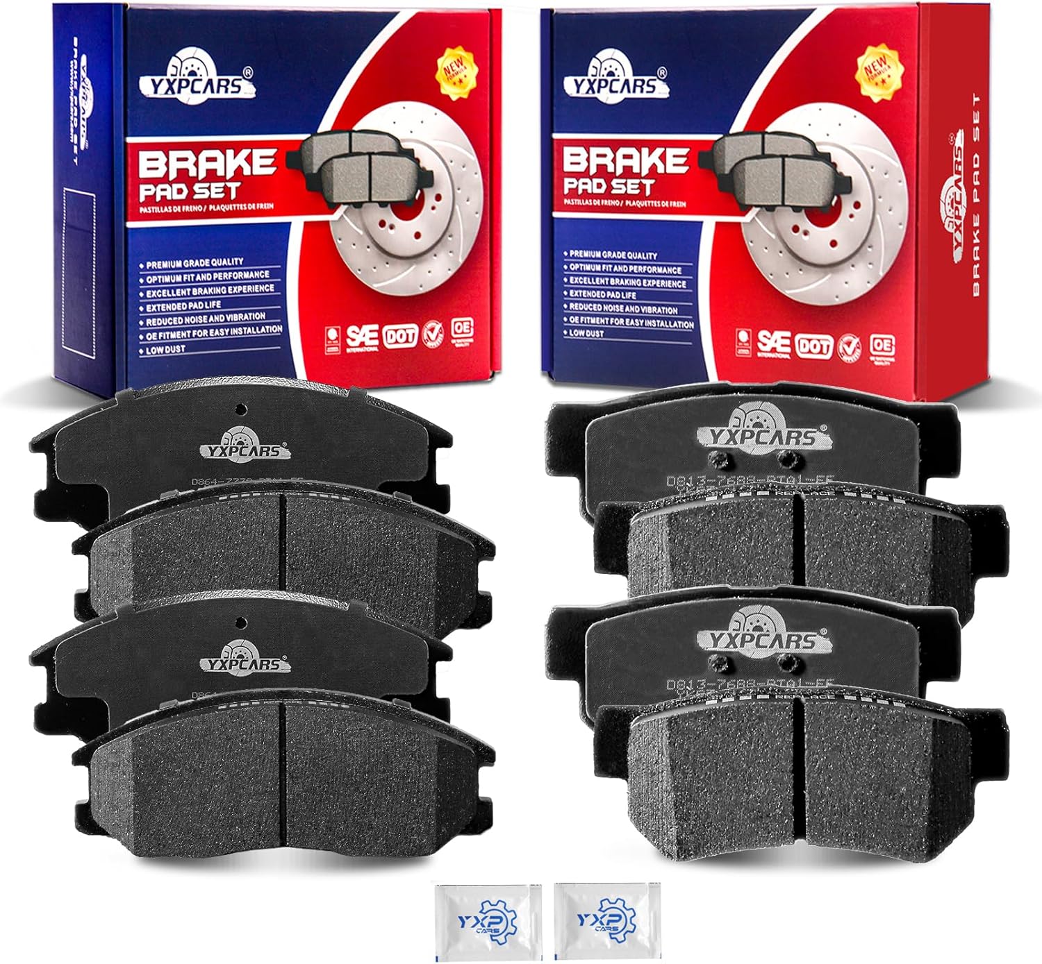 Ceramic Disc Brake Pads Set Front and Rear Replacement for Hyundai Santa Fe 2001-2006/ Xg300 2001/ Xg350 2002 2003 2004 2005, for Kia Amanti 2004-2006
