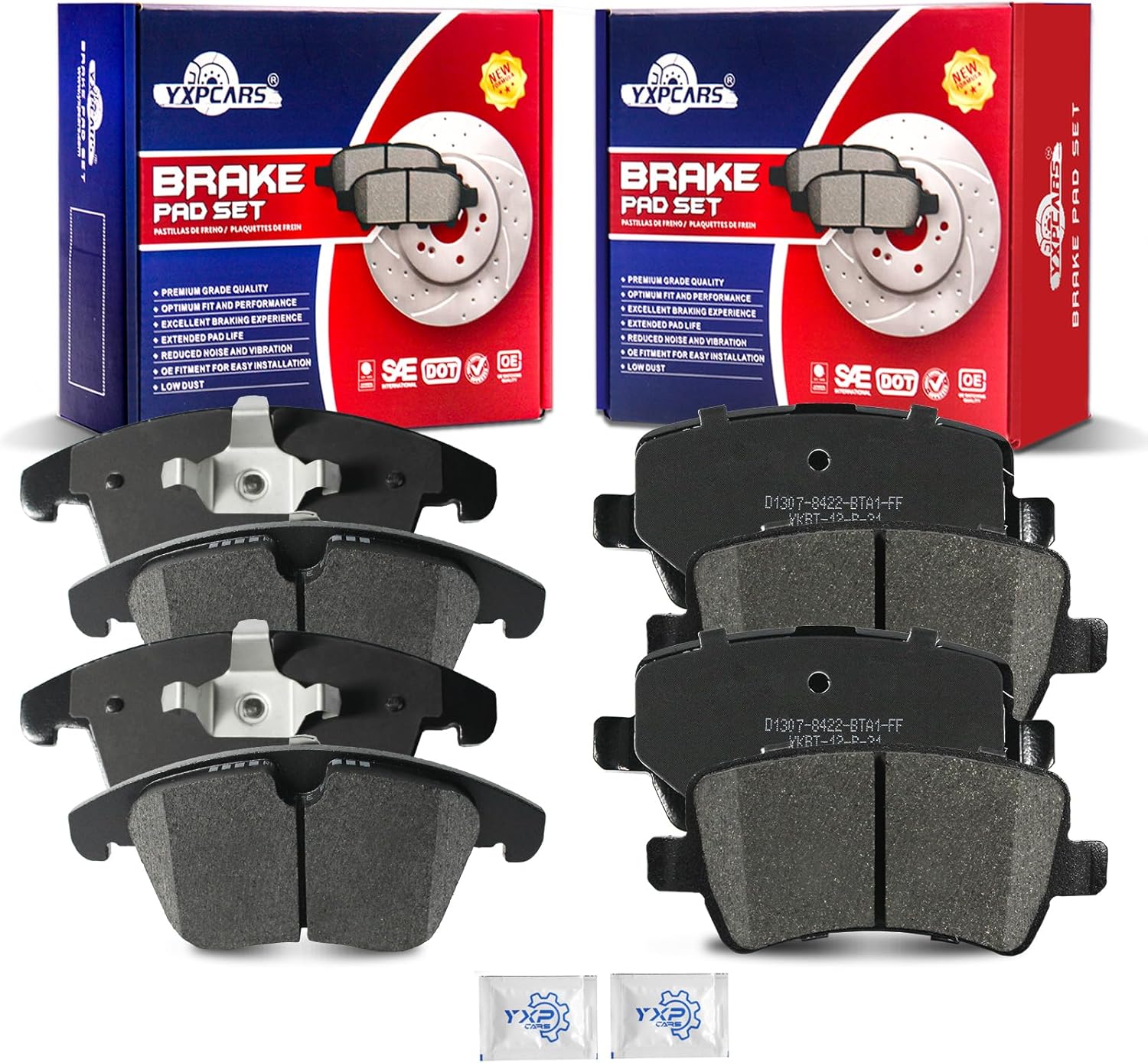 Ceramic Disc Brake Pads Set Front and Rear Replacement for Land Rover LR2 2009 2010 2011 2012 2013 2014 2015 2016/ Range Rover Evoque 2013-2015, for Volvo S60/ S80/ V60/ V70/ XC70