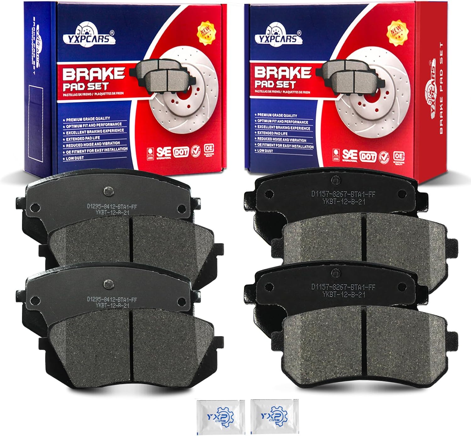 Ceramic Disc Brake Pads Set Front and Rear Replacement for Hyundai Tucson 2010-2017, for Kia Cadenza 2014-2016/ Sportage 2011 2012 2013 2014 2015 2016