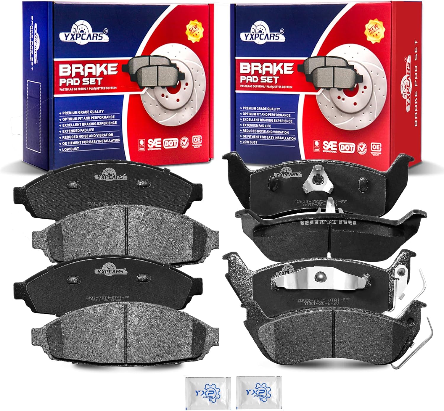 Ceramic Disc Brake Pads Set Front and Rear for Ford Crown Victoria 2003-2011, for Lincoln Town Car 2003-2011 Excluding Limousine, for Mercury Grand Marquis 2003-2011/ Marauder 2003-2004