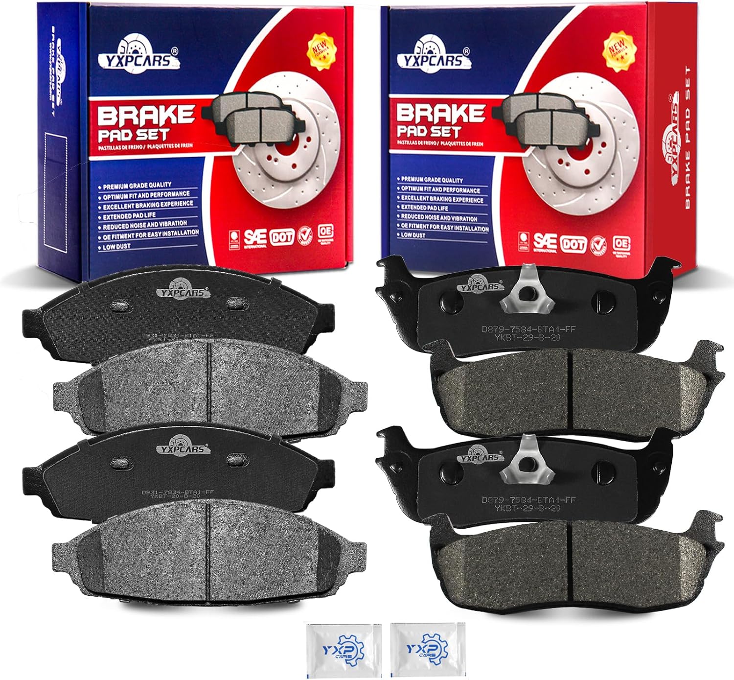 Front and Rear Ceramic Disc Brake Pads Set Replacement for Lincoln Town Car 2003 2004 2005 2006 2007 2008 2009 2010 2011 Long Wheel Base