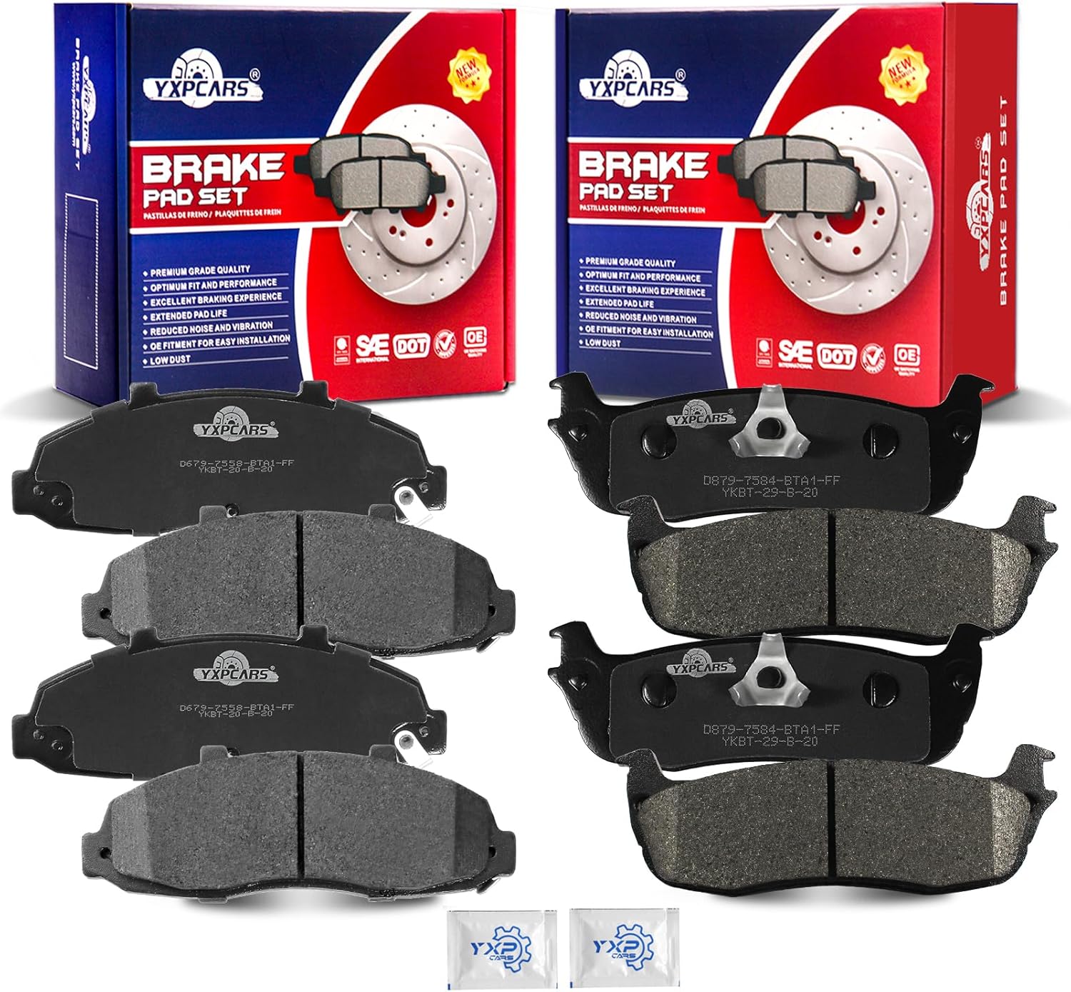 Ceramic Disc Brake Pads Set Front and Rear Replacement for Ford F-150 1999 2000 2001 2002 2003, for Lincoln Blackwood 2002