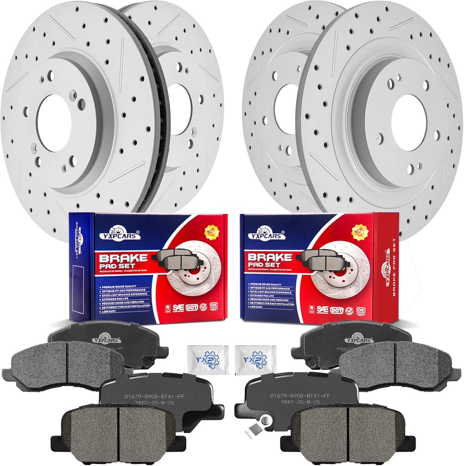 Front & Rear Drilled Slotted Rotors and Ceramic Disc Brake Pads Kit for Mitsubishi Outlander 3.0L 2014-2015/ Outlander 2016-2020/ Outlander Sport 2016 2017 2018 2019 2020 2021 2022 2023 2024