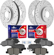 Front & Rear Drilled Slotted Rotors and Ceramic Disc Brake Pads Kit for Mitsubishi Outlander 3.0L 2014-2015/ Outlander 2016-2020/ Outlander Sport 2016 2017 2018 2019 2020 2021 2022 2023 2024