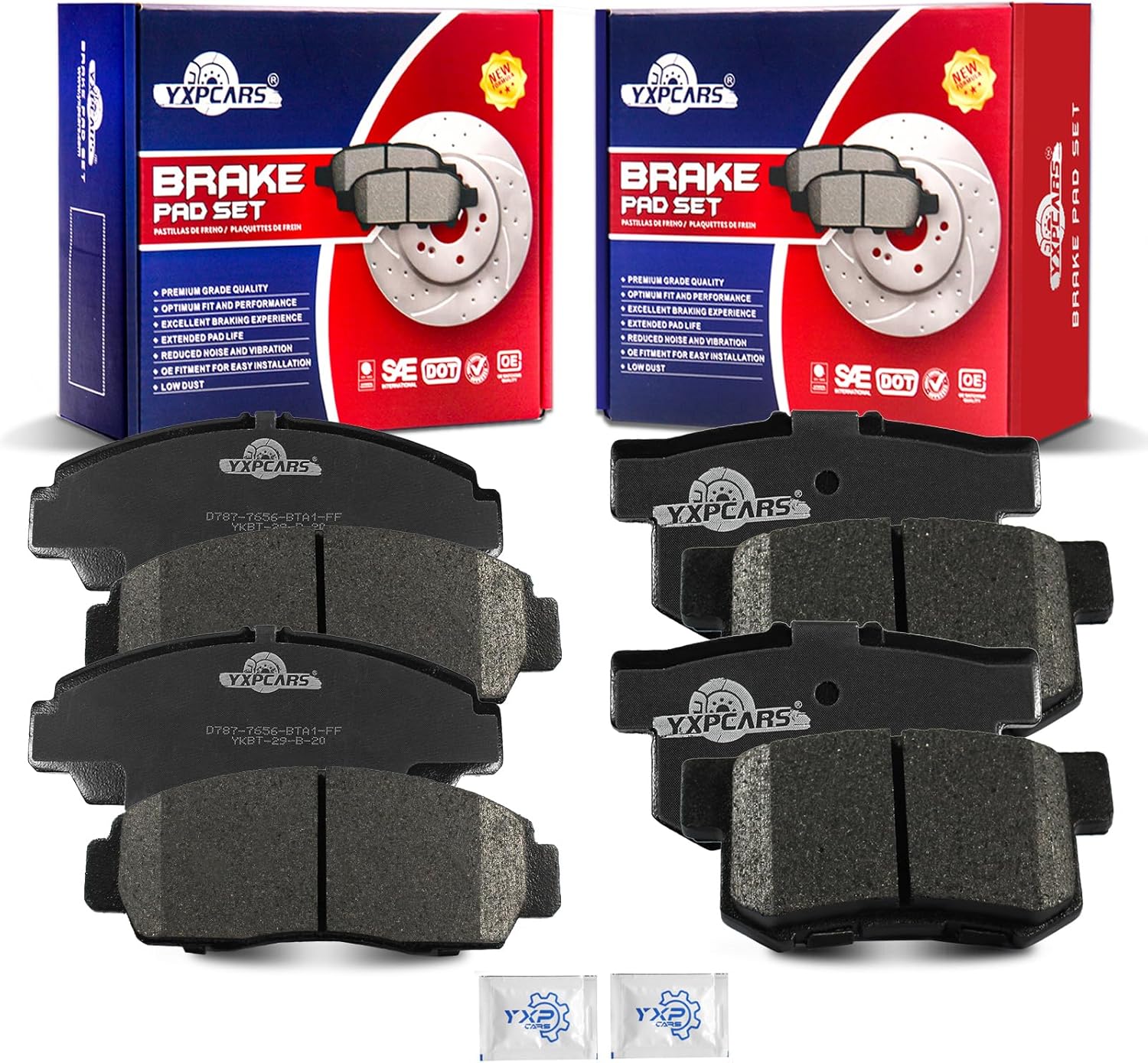Ceramic Disc Brake Pads Set Front and Rear Replacement for Acura Cl 2001-2003 Rl 1999 2000 2001 2002 2003 2004 Tl 1999-2008 Tsx 2004-2008, for Hon-da Accord 2003 2004 2005 2006 2007 Civic 2015