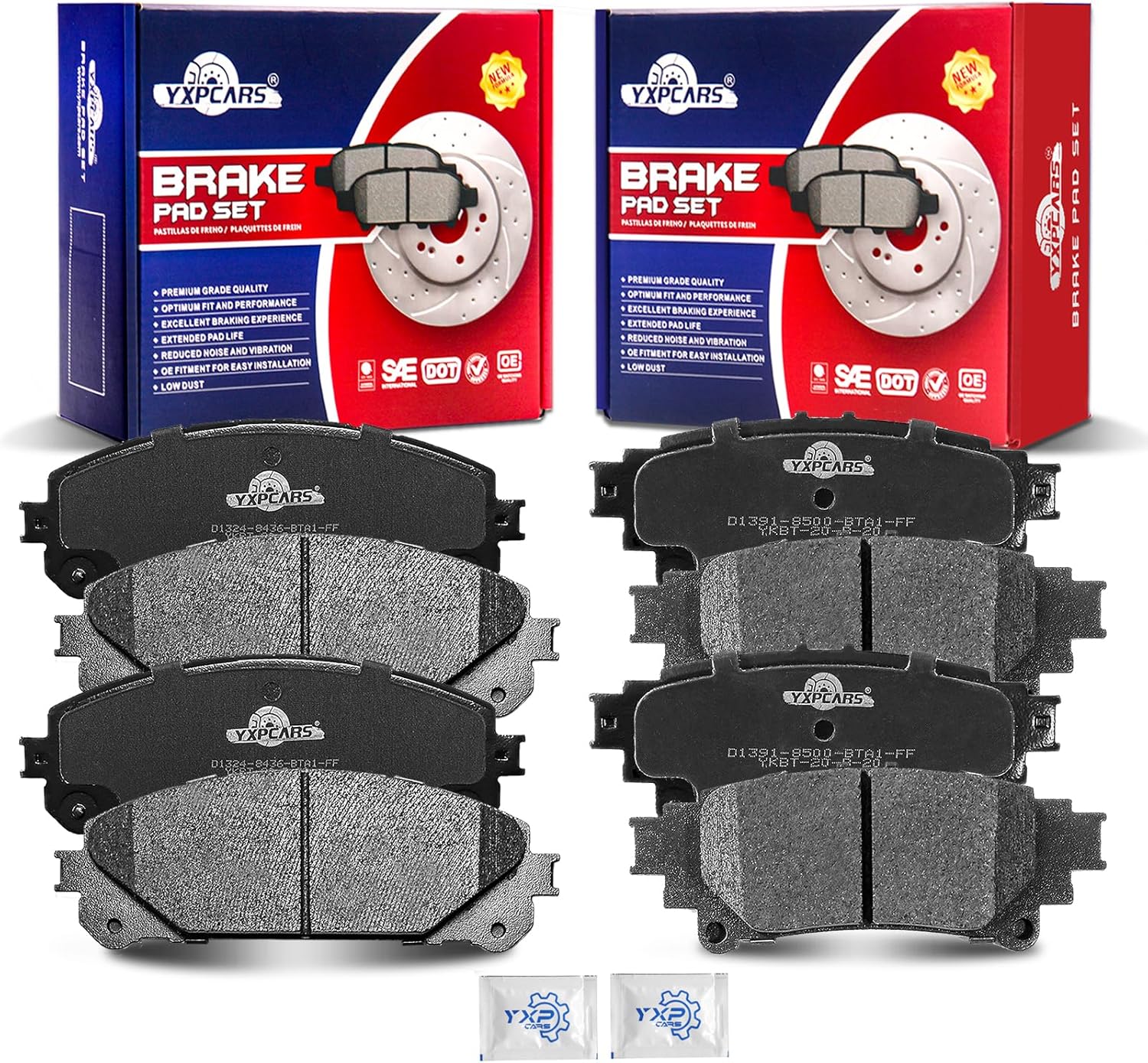 Front and Rear Ceramic Disc Brake Pads Set Replacement for Lex-us Rx350 2010-2015, for Toyo-ta Highlander 2014 2015 2016 2017 2018 2019 2020