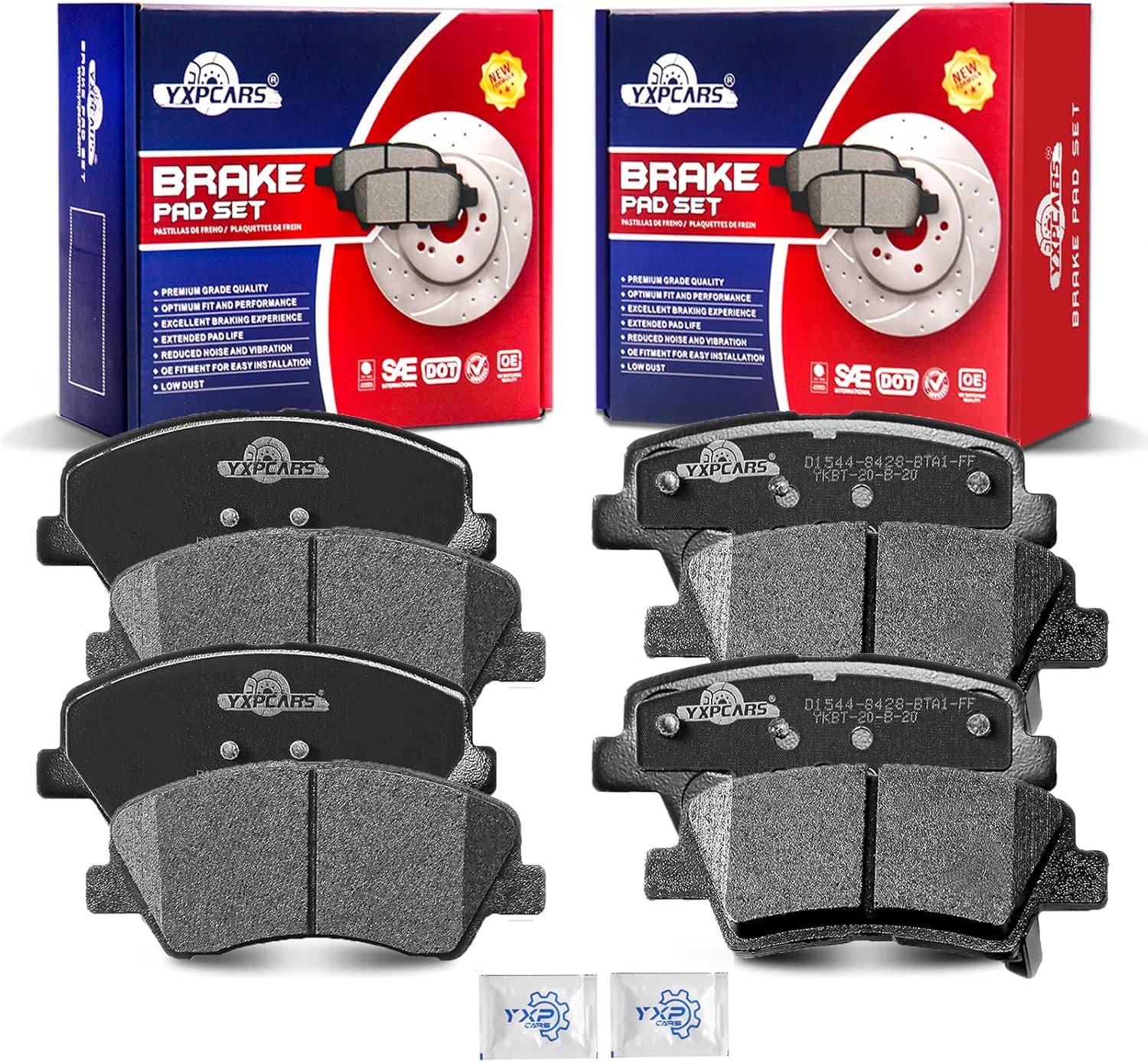 Ceramic Disc Brake Pads Set Front and Rear for Hyundai Accent 2012 - 2017, for Kia Rio 2012-2017