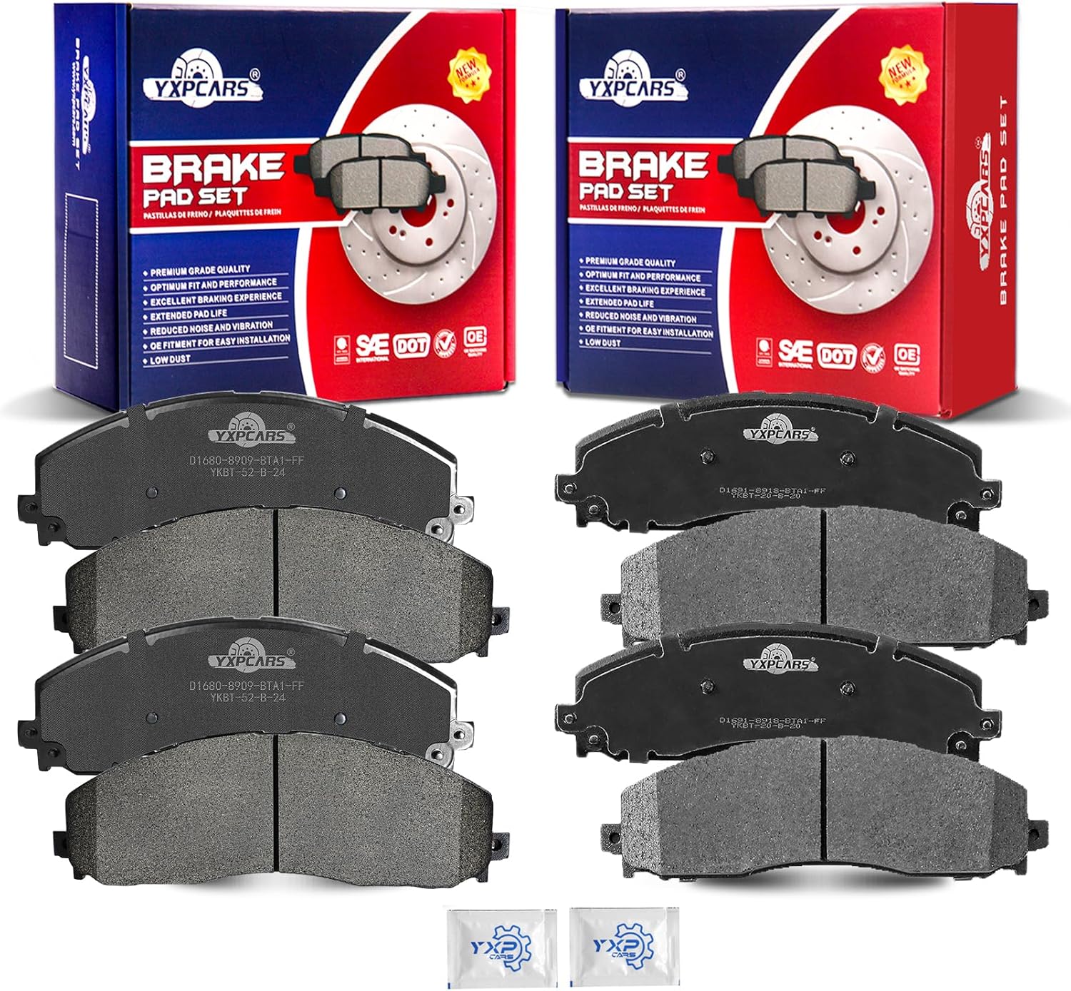 Ceramic Disc Brake Pads Set Front and Rear for Ford F-250 Super Duty 2013-2023/ F-350 Super Duty 2013 2014 2015 2016 2017 2018 2019 2020 2021 2022 2023/ F-450 Super Duty 2013-2016 With 8 Lug