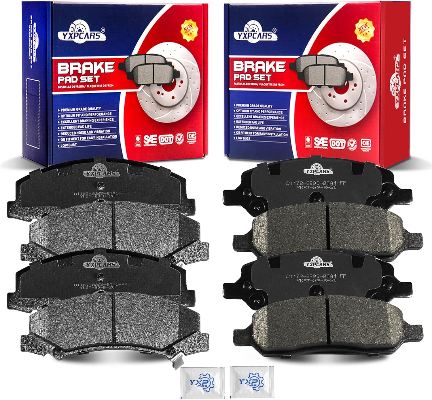 Front and Rear Ceramic Disc Brake Pads Set Replacement for Buick Lucerne 2006-2011, for Cadillac Dts With 5 Lug 2006 2007 2008 2009 2010 2011