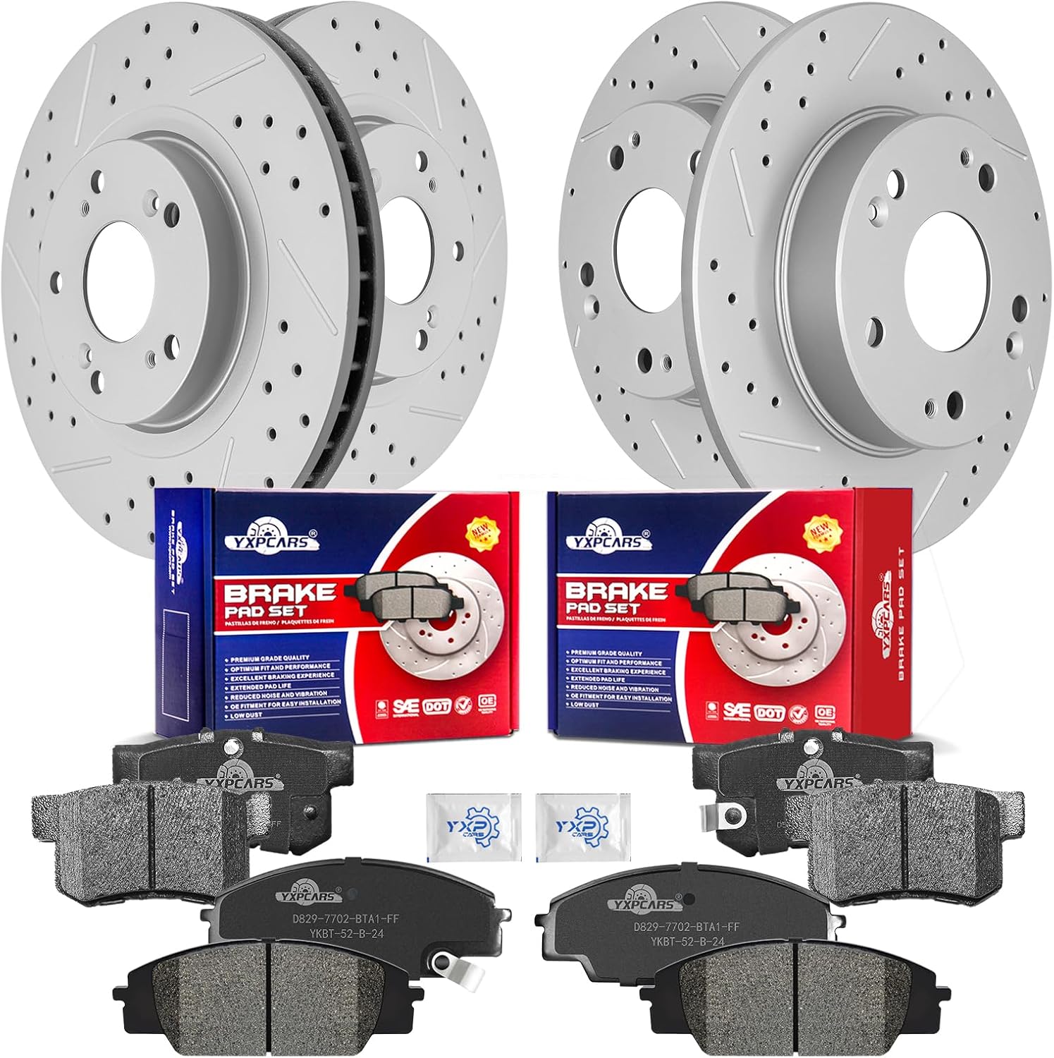 Front & Rear Drilled Slotted Rotors and Ceramic Disc Brake Pads Kit for Honda Civic Si 2006-2011, for Acura Csx Type-S 2007 2008 2009 2010