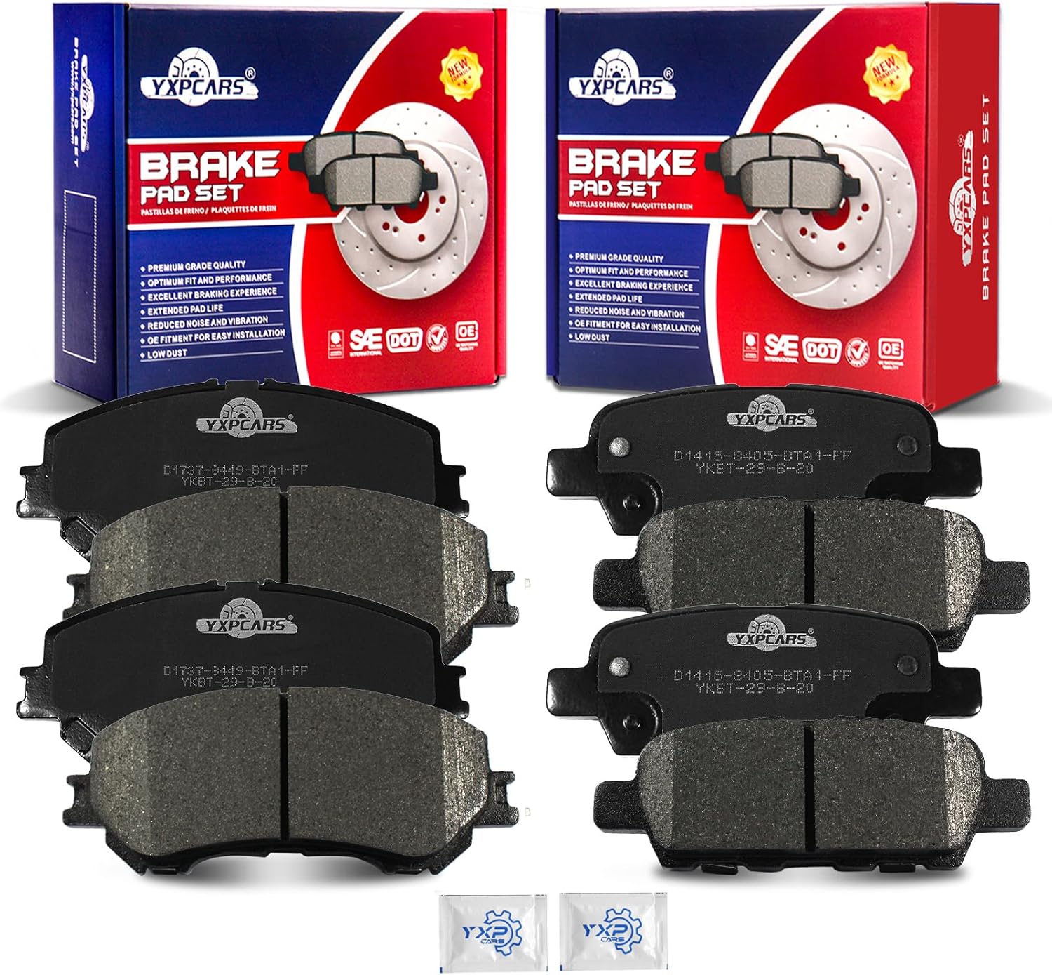 Front and Rear Ceramic Disc Brake Pads Set for Nissan Rogue S, Sl, Sv with 2.5L Gas 2018-2019/ Rogue 2 Row Seating 2014 2015 2016 2017/ Rogue Sport Manual 2019/ Rogue Sport 2017-2018