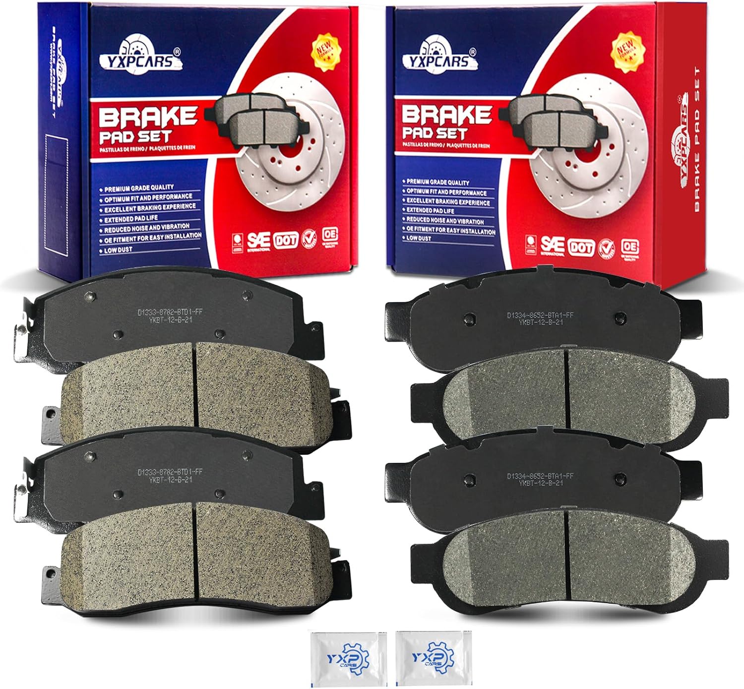 Ceramic Disc Brake Pads Set Front and Rear for Ford F-250 Super Duty 2008-2009 Rwd/F-350 Super Duty 2009-2010 With Single Rear Wheels/F-350 Super Duty 2012 With Dual Rear Wheels