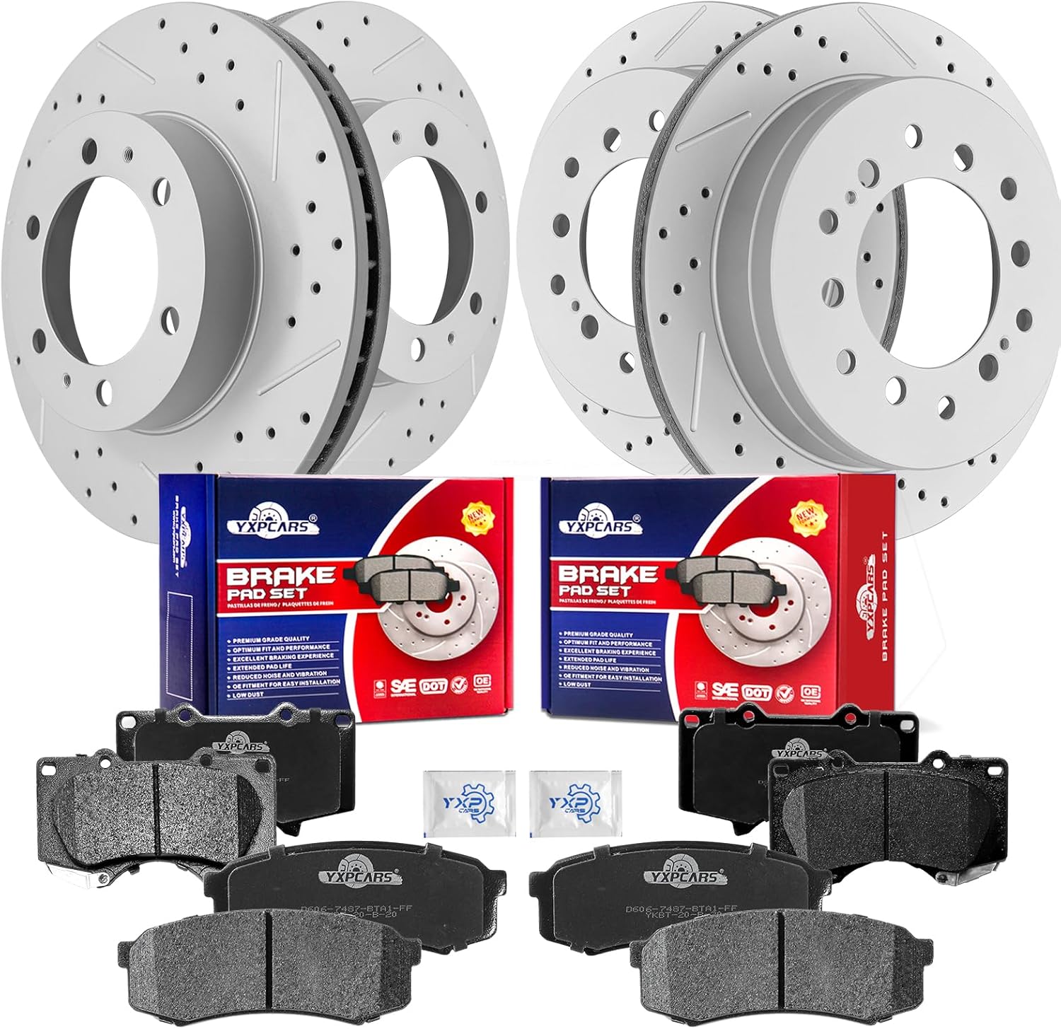 Front & Rear Drilled Slotted Rotors and Ceramic Disc Brake Pads Kit for Toyota Fj Cruiser 2007-2009/ 4Runner 2003 2004 2005 2006 2009