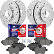 Front & Rear Drilled Slotted Rotors and Ceramic Disc Brake Pads Kit for Mercedes-Benz Gla250 2015 2016 2017 2018 2019 2020/ Cla250 2014-2019 (with Sport Package)