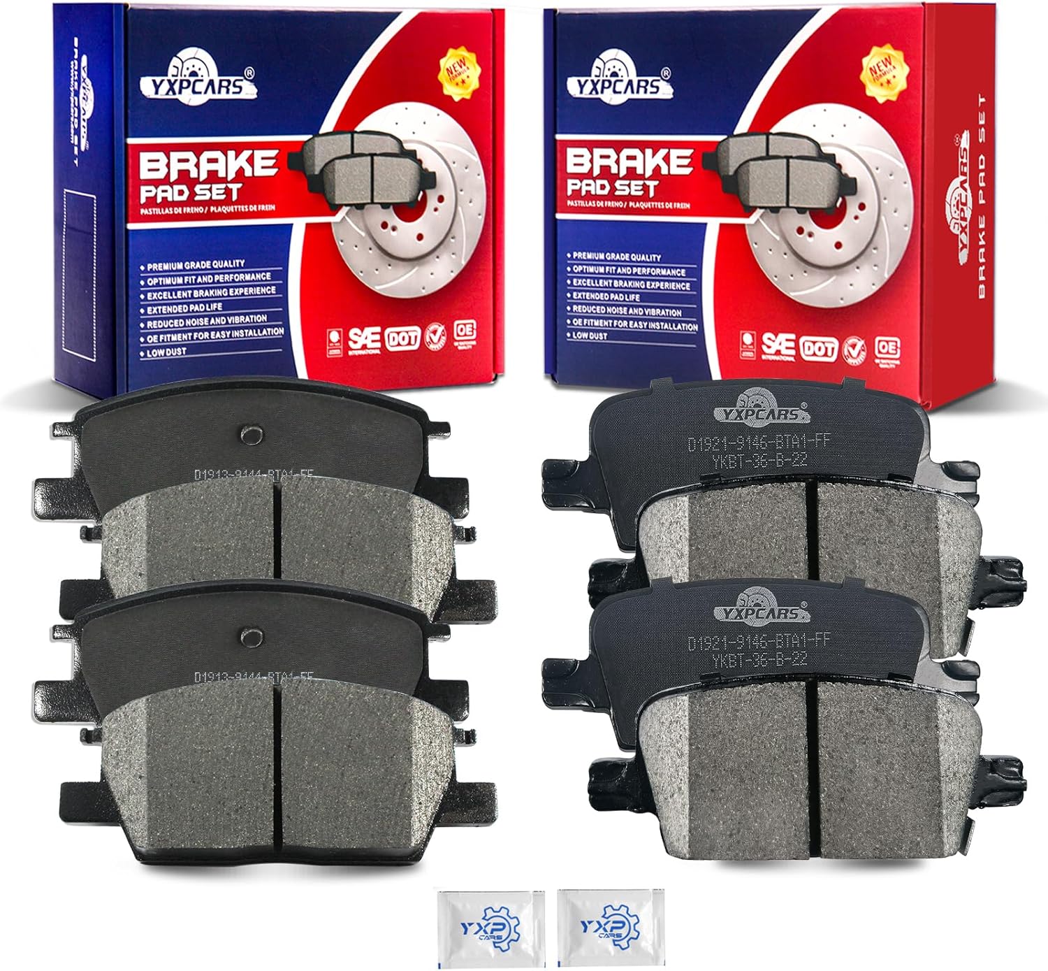 Ceramic Disc Brake Pads Set Front and Rear Replacement for Chevry Malibu 2016 2017 2018 2019 2020 With Manual Parking Brake