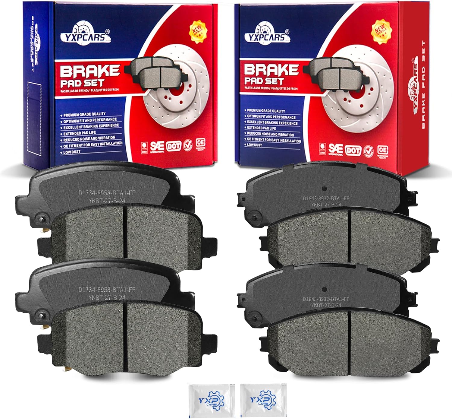 Ceramic Disc Brake Pads Set Front and Rear Replacement for Jeep Cherokee 2014 2015 2016 2017 2018 2019 2020 2021 2022 With Dual Piston Front Caliper