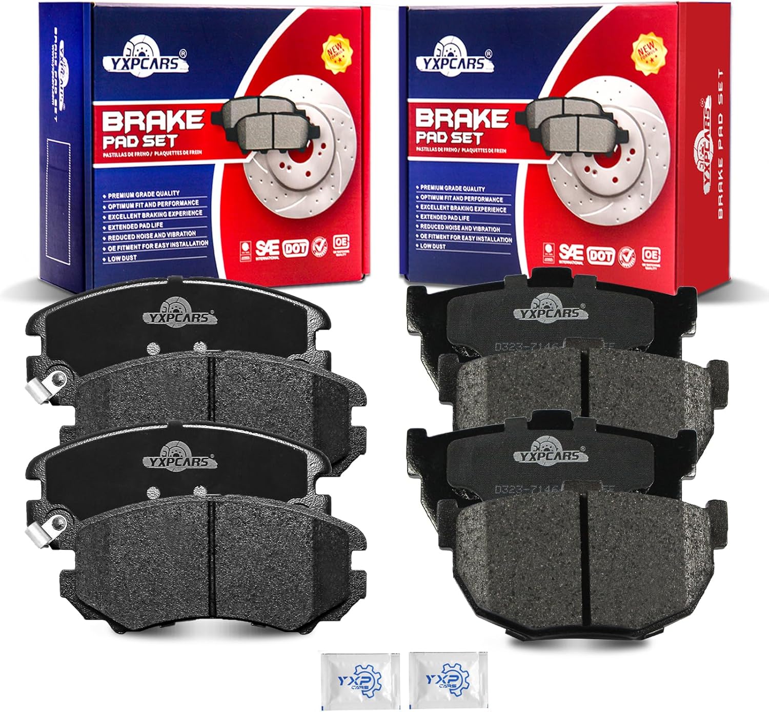Front and Rear Ceramic Disc Brake Pads Set Replacement for Hyundai Tiburon 2003, Tiburon Base 2004,Tiburon Gs/Se 2005-2006, Tiburon 2.0L 2007, Tiburon 2.0L/2.7L 2008