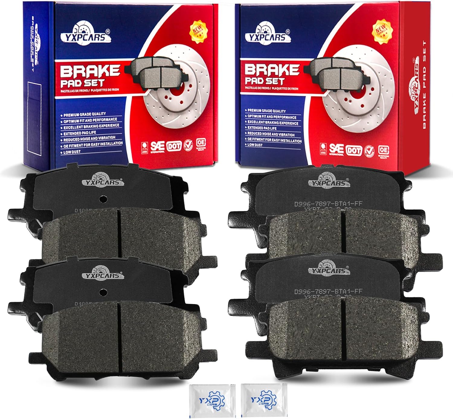 Front and Rear Ceramic Disc Brake Pads Set Replacement for Lex-us Rx330 2004-2006 Rx350 2007-2009 Rx400H 2006-2008, for Toyo-ta Highlander 2006-2007 Hybrid/Hybrid Limited