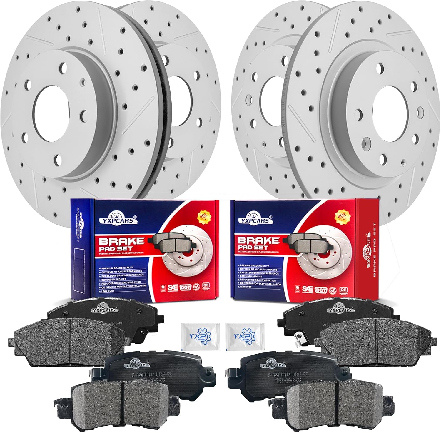 Front & Rear Drilled Slotted Rotors and Ceramic Disc Brake Pads Kit for Mazda Cx-3 2016 2017 2018 Fwd