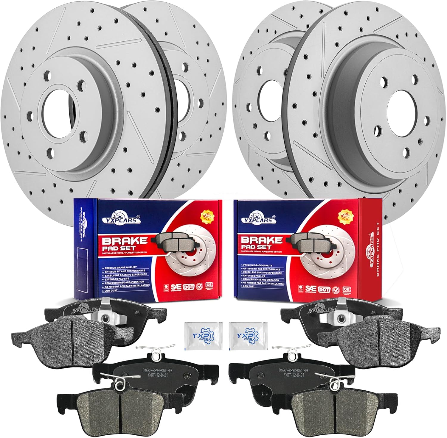 Front & Rear Drilled Slotted Rotors and Ceramic Disc Brake Pads Kit for Ford Escape 2017 2018 2019 1.5L Fwd; 2.5L
