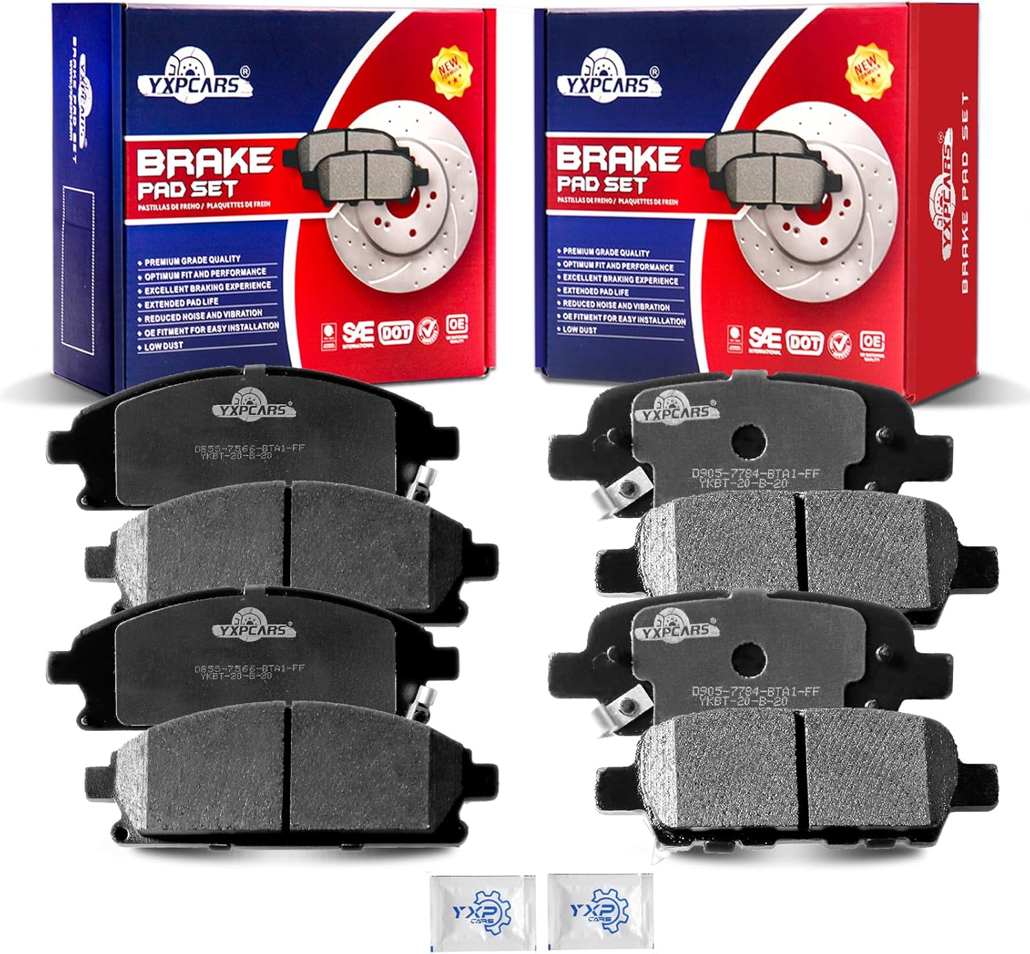 Ceramic Disc Brake Pads Set Front and Rear Replacement for Nissan Quest 2004 2005 2006 2007 2008 2009 2011 2012 2013 2014 2015 2016 2017/ X-Trail 2005-2006