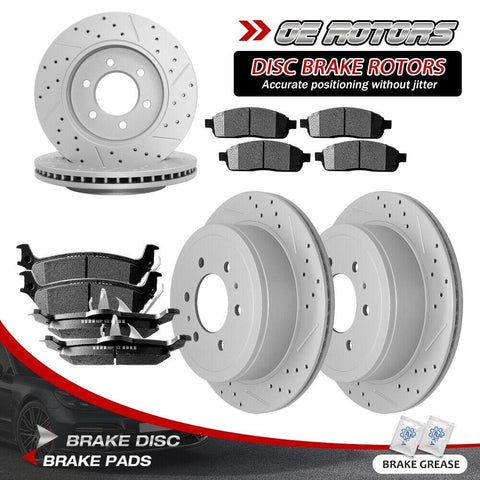 4WD Front Rear Drilled Rotors + Brake Pads for Ford F-150 Lincoln Mark LT 6-Lugs - YXPCARS