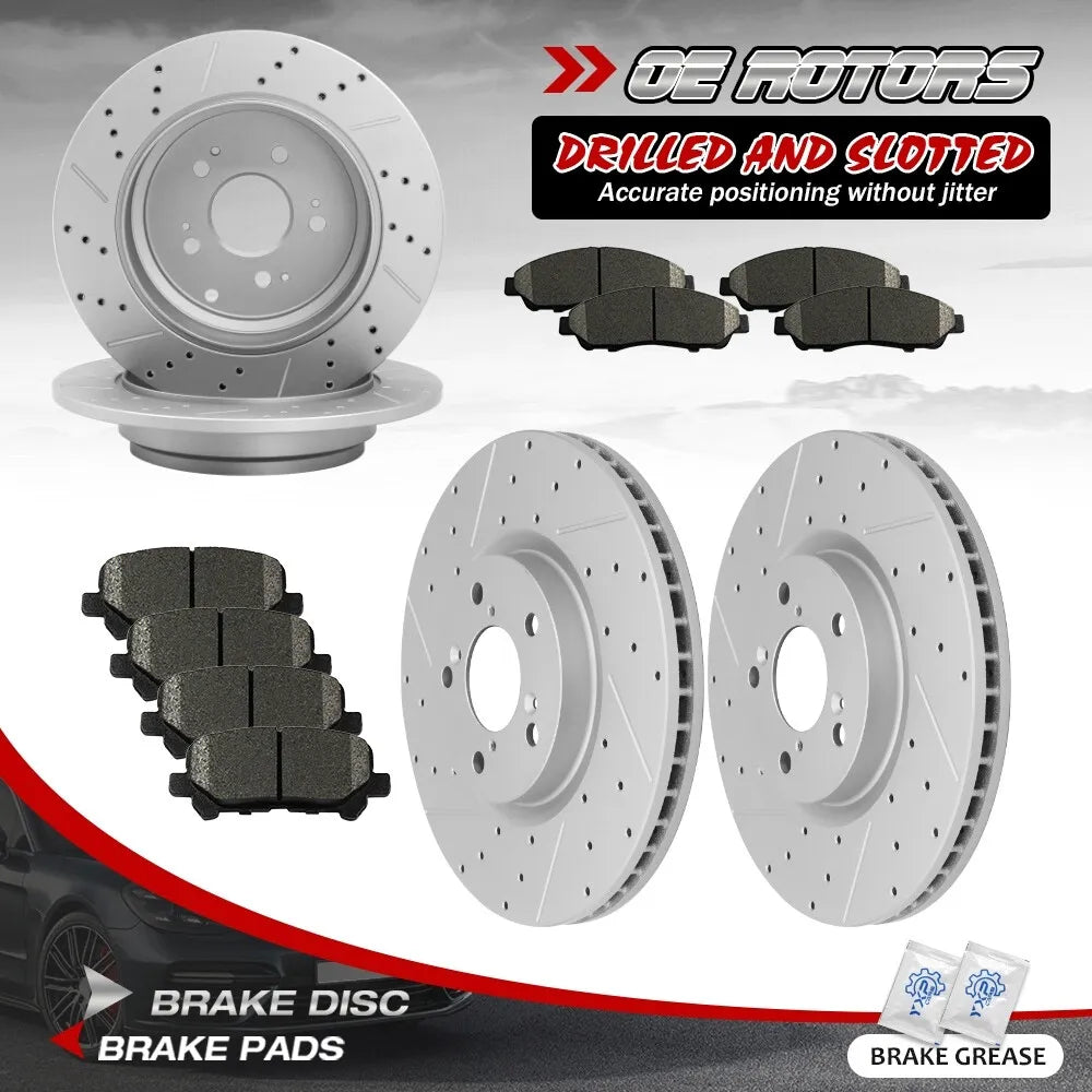 Front & Rear Disc Brake Rotors +Ceramic Brake Pads For Honda Pilot Acura MDX ZDX