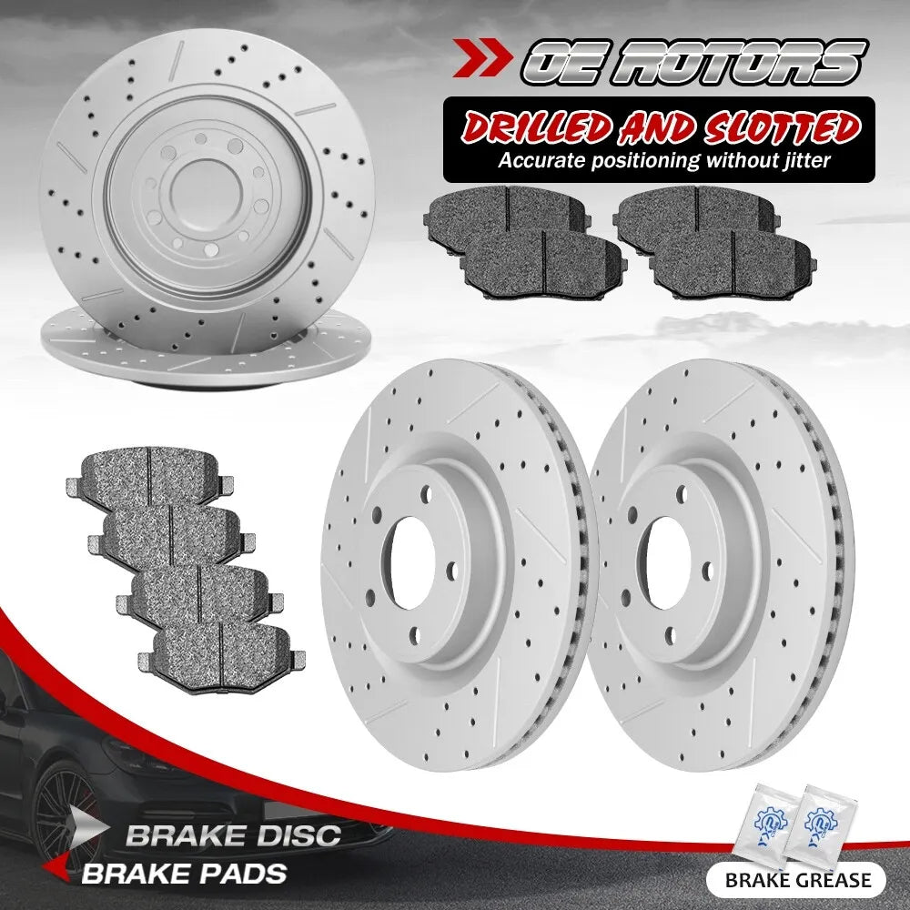 Front & Rear Rotors + Brake Pads for 2011 - 2014 Ford Edge Lincoln MKX