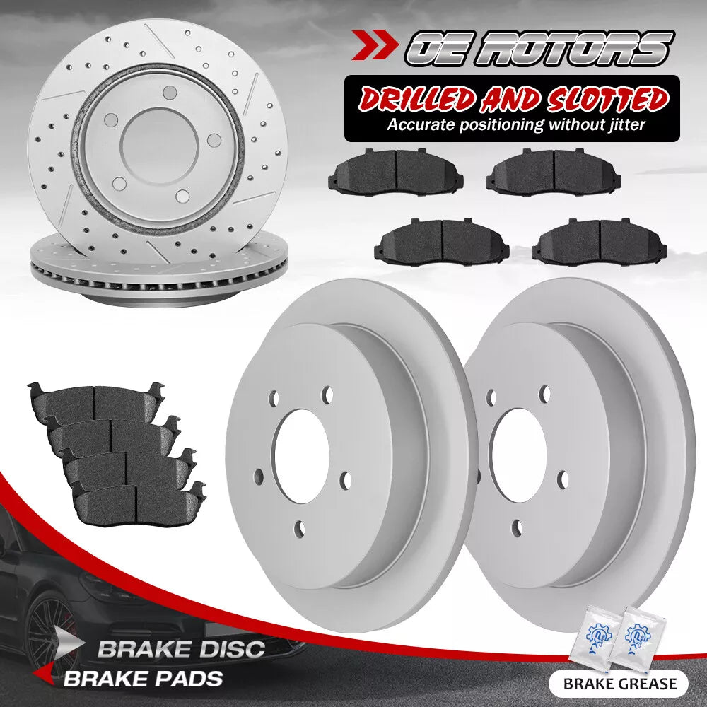 4WD Front Rear Drilled Disc Rotors & Brake Pads for 2000 2001 - 2003 Ford F-150