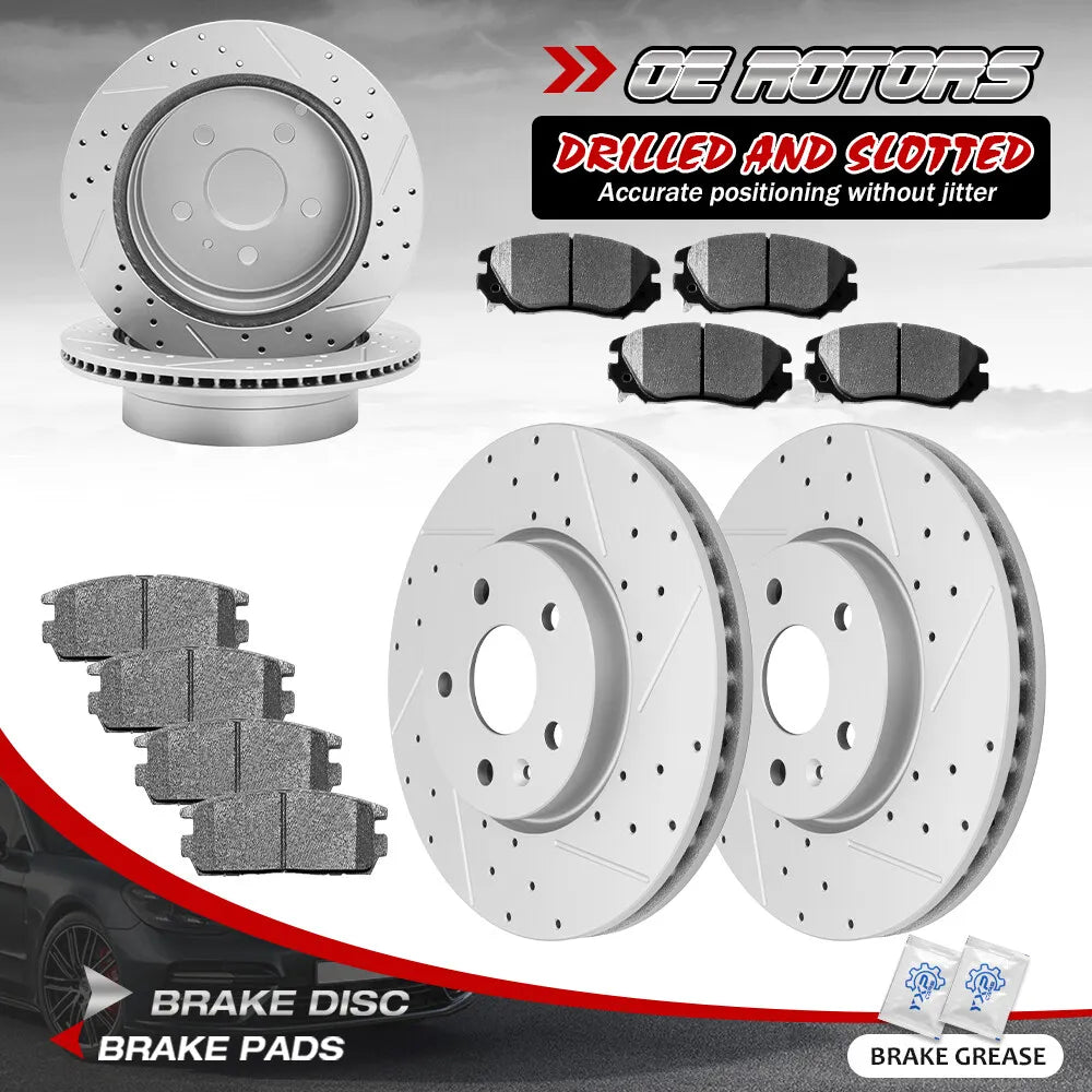 Front & Rear Drilled Disc Rotors + Brake pads for Chevrolet Equinox GMC Terrain