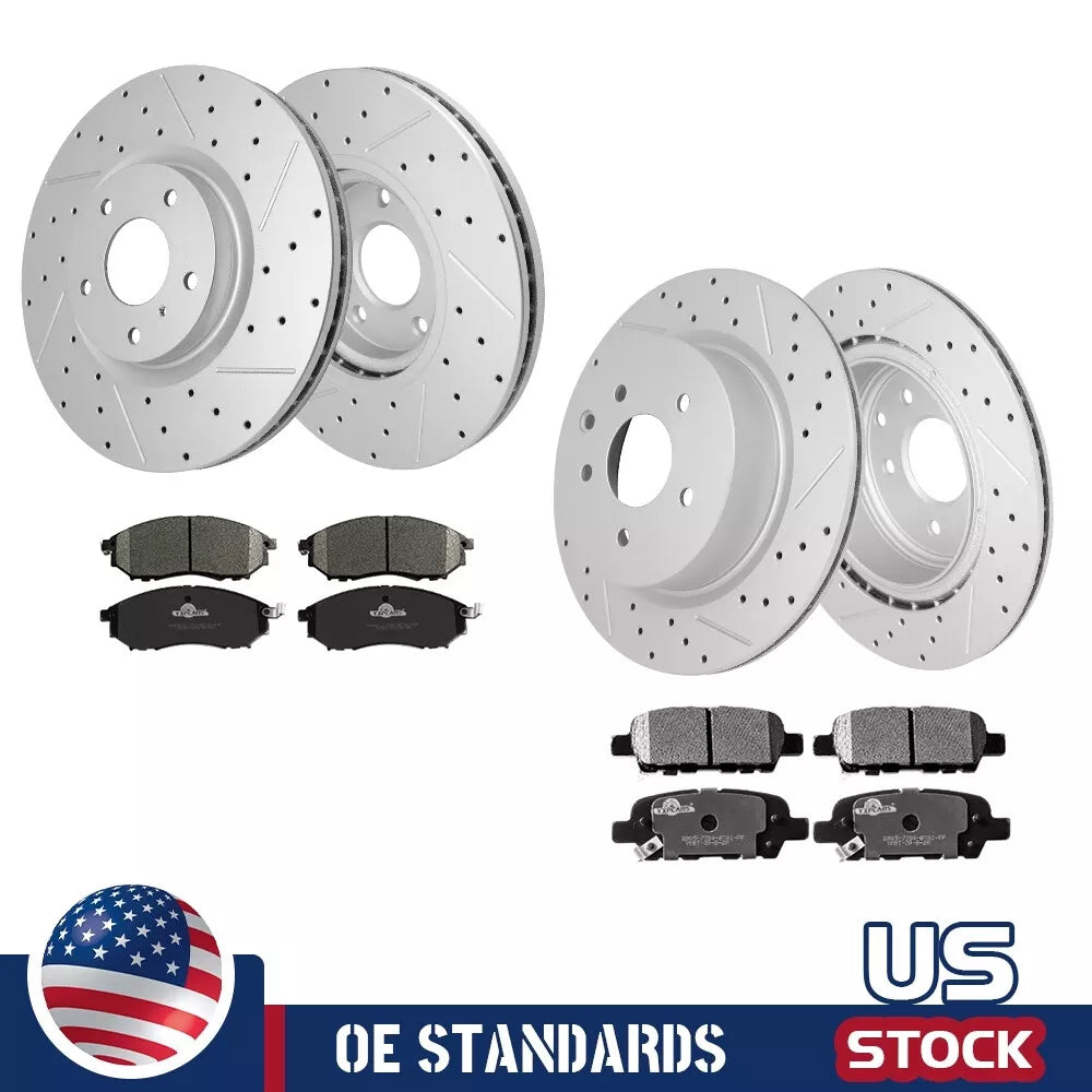 Front Rear Drilled Disc Rotors + Ceramic Pads for 2008 - 2012 Infiniti EX35 EX37